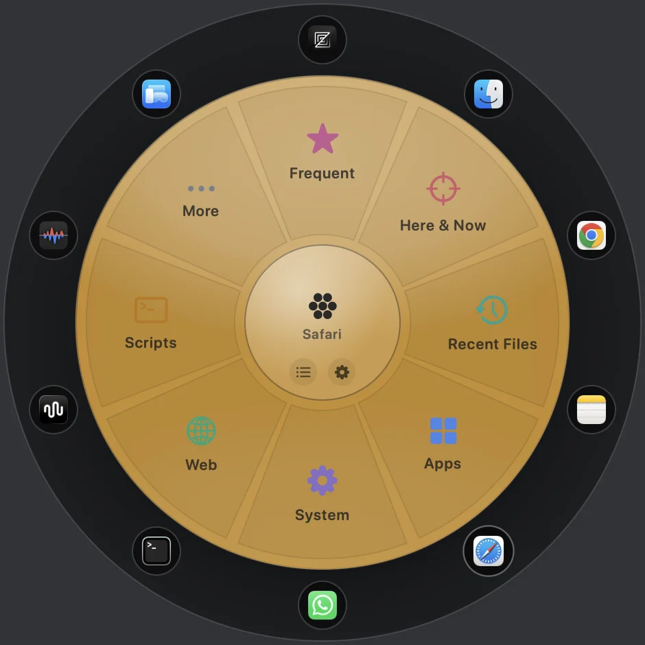 QTool's wheel rendered in a bold gold color skin.