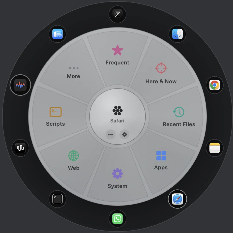 QTool's wheel rendered in an opaque brushed-metal skin.